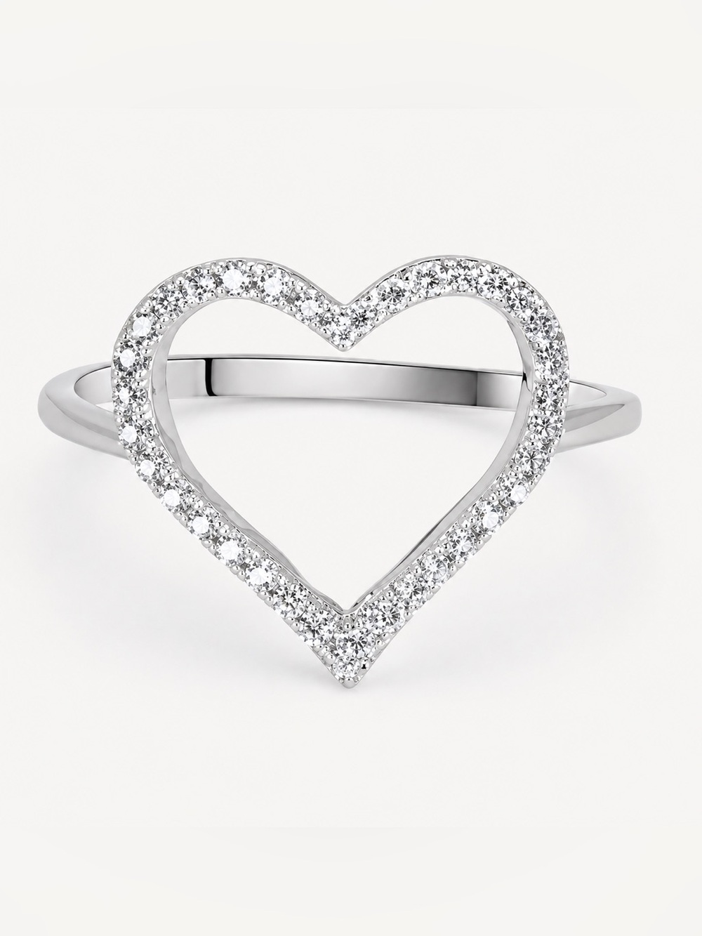 925 Sterling Silver Open Heart CZ Ring Size 8